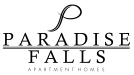 a logo for paradise falls apartment homes