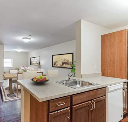 Kitchen and open floor plan  at 13 State Street Apartments, New York, 12305