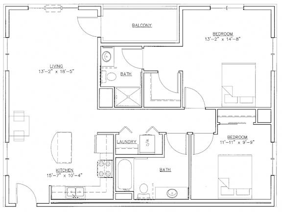 Floor Plan  2 BR 1160 sqft