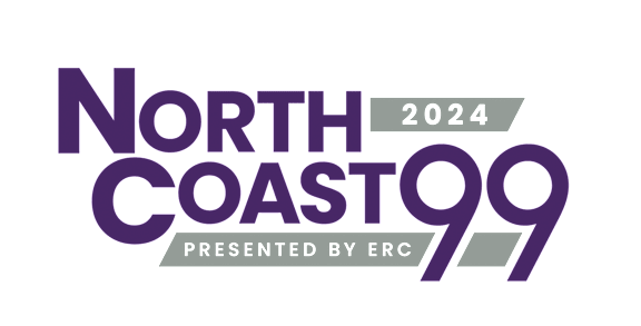 a purple and black graphic with the words north coast 9 presented by erc 000000