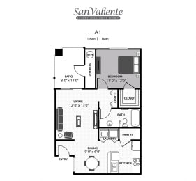 San Valiente : A1 Floorplan : 1B/1B