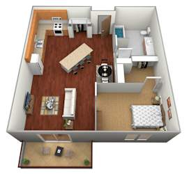 1 bed 1 bath Floor Plan at Pelican Heights Apartments, Detroit Lakes