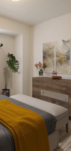 a bedroom with a bed and a dresser and a window