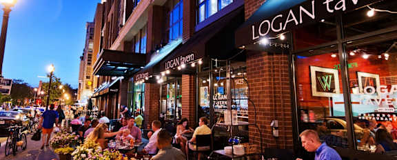 Lively alley at night near The DeSoto Apartments Building in Washington, DC 20005