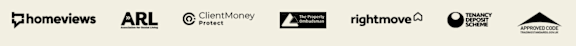 A row of logos for various companies such as Homeviews, ARL, and ClientMoney are displayed.