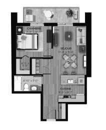 Floor Plan  1 bedroom 1 bathroom apartment floor plan at La Voile Boisbriand in Boisbriand, QC