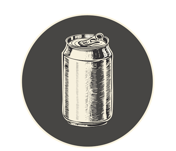 an illustration of a can of soda in a black circle