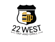A black background with a yellow beer mug logo and the words "22 WEST" written in white.
