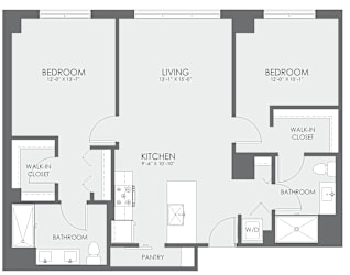 2  Bed   2  Bath   1,117 Sq. Ft. V-13 Floor Plan at Viridian on Sheridan, Chicago, IL