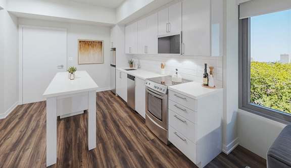 Custom Kitchen with sleek cabinetry and spacious island (09 units have extra window)