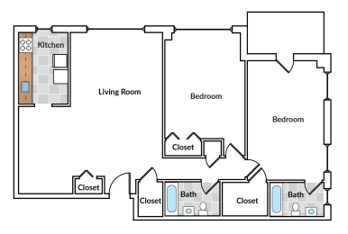  Floor Plan 2 Bedroom 2 Bath with Balcony