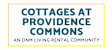 A black background with a yellow rectangle in the center that reads "Cottages at Providence Commons, an OMN living rental community.".