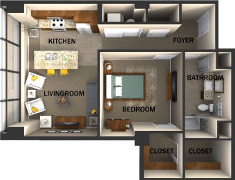 Suite Style B One Bed  One Bath FloorPlan at Residences At 1717, Cleveland, OH