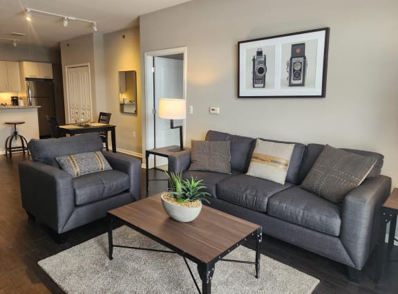 a living room with a couch and a coffee table