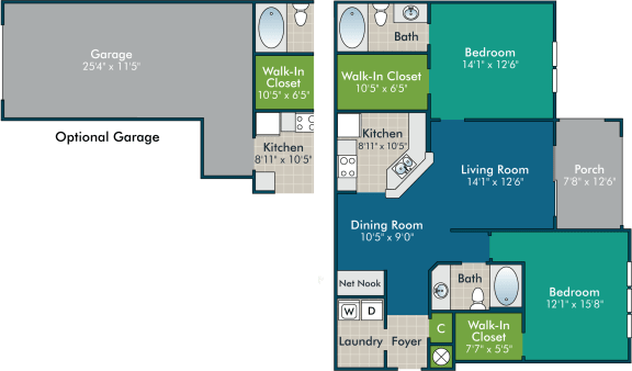 Floor Plan  Keane_2BR2BA Floor Plan at Abberly Green Apartment Homes by HHHunt, Mooresville, NC, 28117