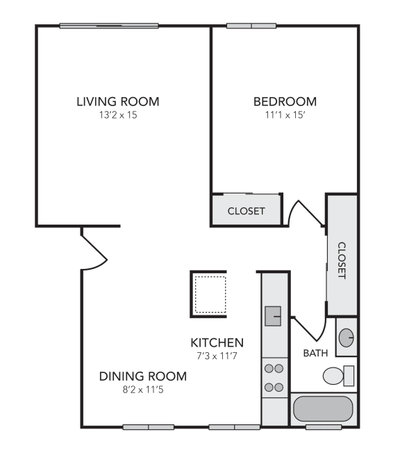 Floor Plan  1x1 units available in Walnut Creek, CA | The Meridian