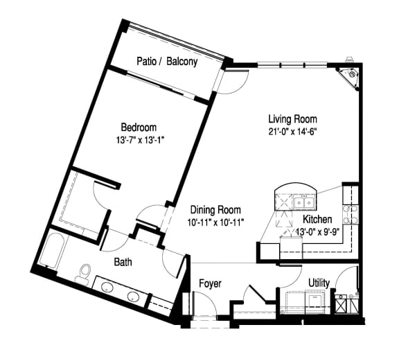 M3 Floor Plan at Poplar Creek Apartments, Brookfield, 53045