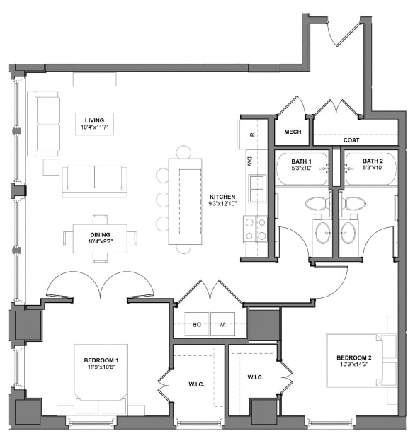 Floor Plan 1172 at Arcade Artist Apartments, St Louis, Missouri