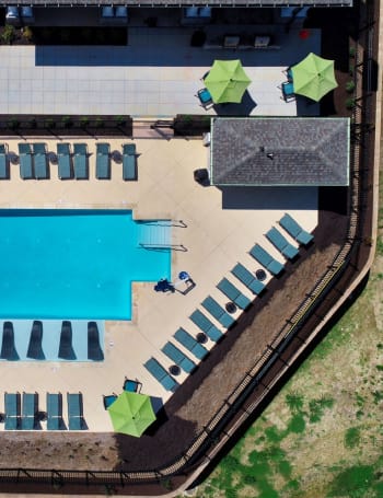 Aerial of Pool at Fifth Street Place Apartments, Charlottesville, Virginia