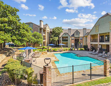 Resort-style pool at Bandera Crossing apartments in San Antonio, TX