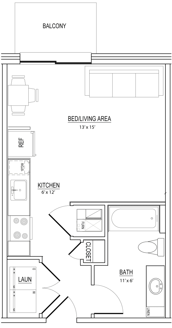 Bloomerang studio apartment floor plan