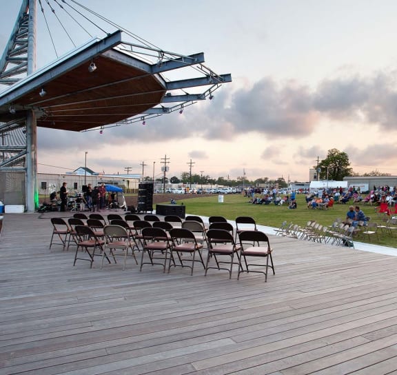 the stage is set up for a concert on the deck