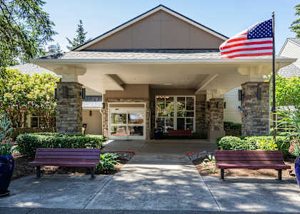 A house with a flag on the front.