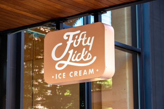 the sign on the window of tiffany labs ice cream