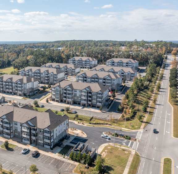 an aerial view of Evergreen at Southwood in Tallahassee, FL
