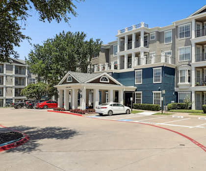 The entrance of the Encore at Buckingham leasing office and apartment complex in Richardson, TX