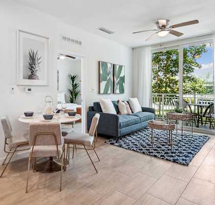 living and dining room in blue lagoon apartments