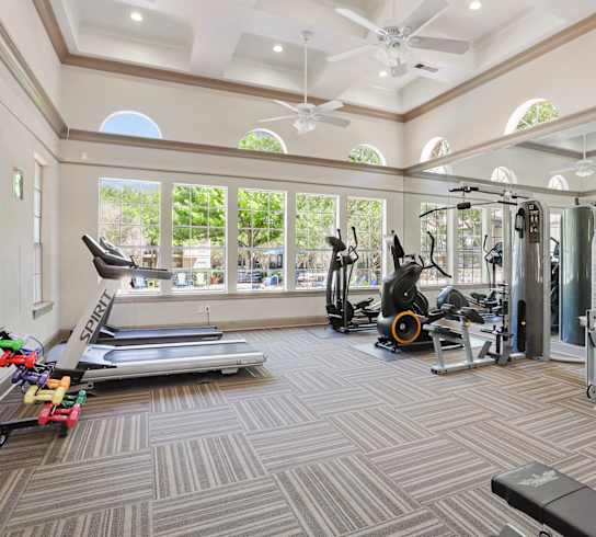 the gym at the enclave at woodbridge apartments in sugar land, tx
