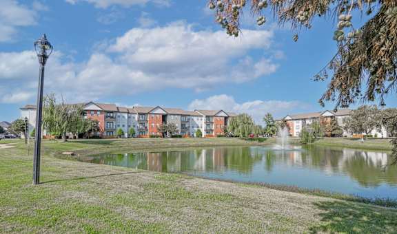 Pond with our apartments in the background at Ultris Island Park in Shreveport, LA