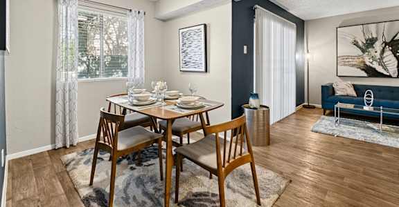 Model unit dining room at Rock Creek in Dallas, TX
