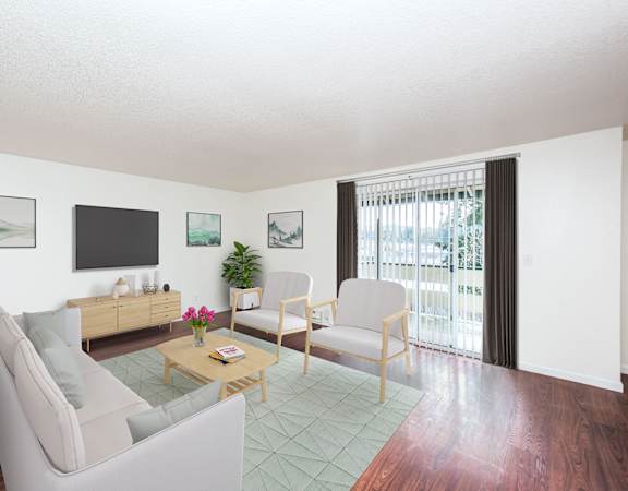 this is a photo of the living room of a 560 square foot, 1 bedroom apartment at at Township Eastside, Portland, OR, 06489