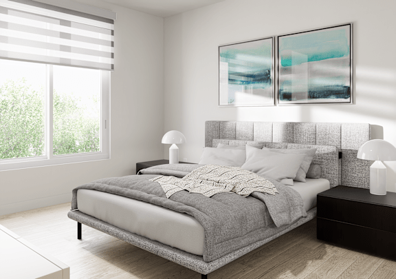 3d rendering of a bedroom with a bed