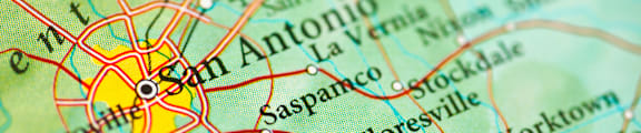 A map with a red pin marking San Antonio.