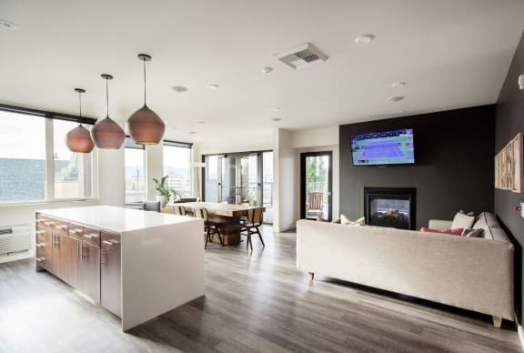 The Century Apartments in Portland, Oregon Clubhouse Lounge and Kitchen