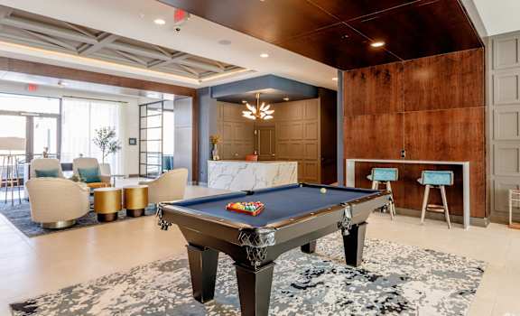 a billiards table in a lobby of a hotel at 44 Washington, Kansas City, MO
