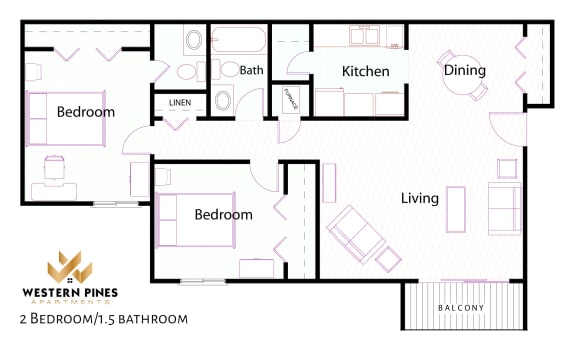 Floor Plan  Two Bedroom One and a Half Bathroom