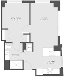 1  Bed   1  Bath   653 Sq. Ft. V-01 Floor Plan at Viridian on Sheridan, Chicago