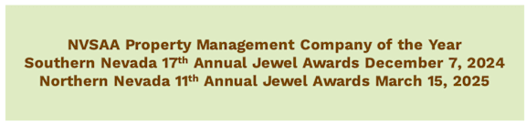 The image announces the NVSA Property Management Company of the Year for Southern and Northern Nevada's annual jewel awards.