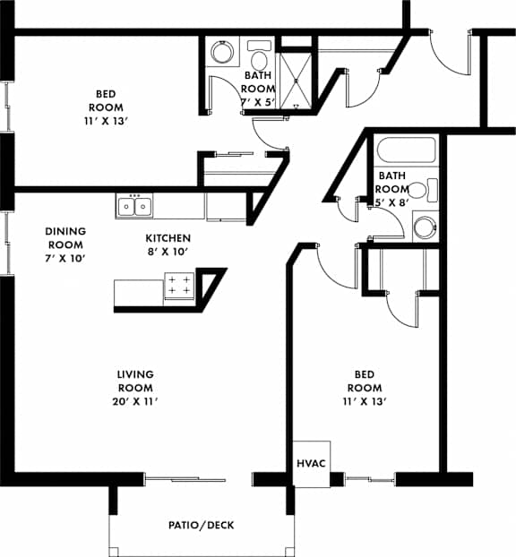 Minnetonka Hills - Two Bedroom Corner Apartment - Floor Plan (2D)