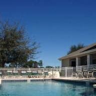 A pool with a house and trees in the background. at Oak Glen Apartments, Orlando, 32808