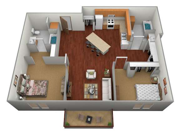 Floor Plan  2 bedroom 2 bathroom Floor Plan at Pelican Heights Apartments, Detroit Lakes, 56501