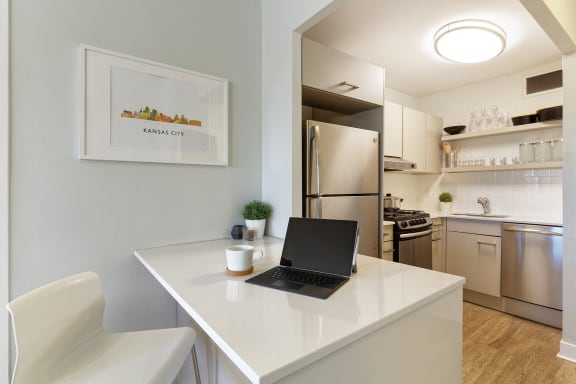 Kitchen area in unit for The KC High Line Apartments in Kansas City, MO