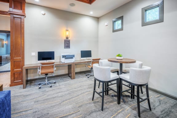Lodge at Cypresswood Apartments - Business center with Mac and PC computers