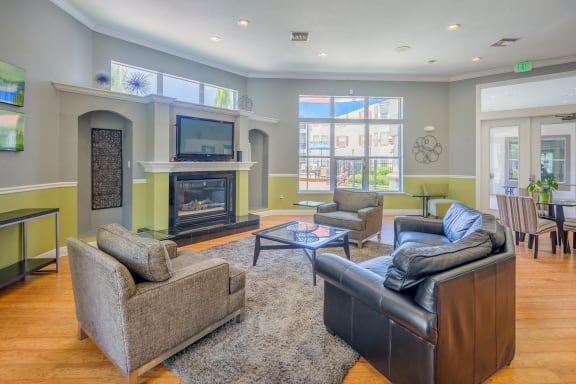 Asprey resident clubhouse with fireplace
