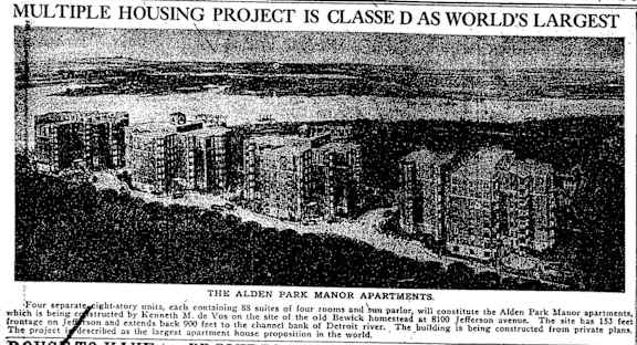 A black and white image of a large housing project.