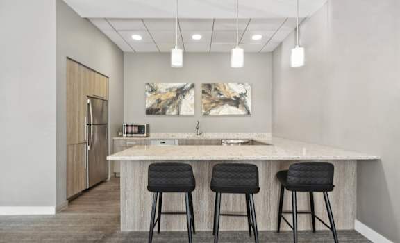 Clubhouse kitchen at HighPoint apartments in Quincy, MA